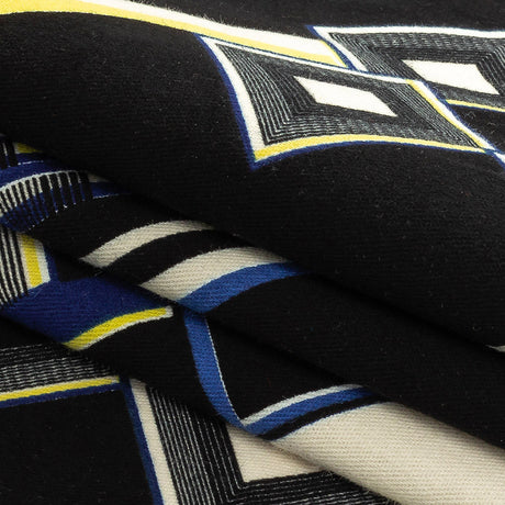 Navy, Yellow and Cobalt Geometric Stretch Brushed Cotton Twill