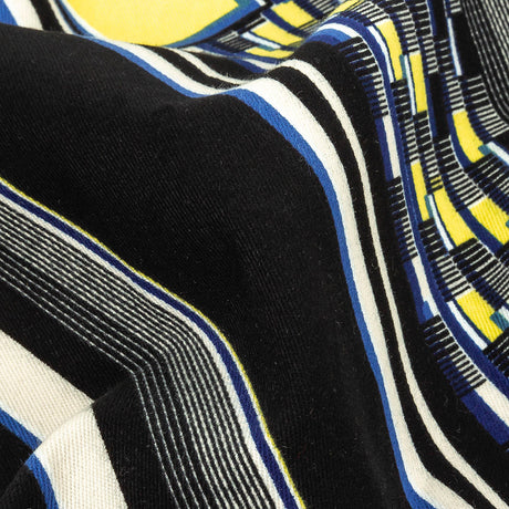 Navy, Yellow and Cobalt Geometric Stretch Brushed Cotton Twill