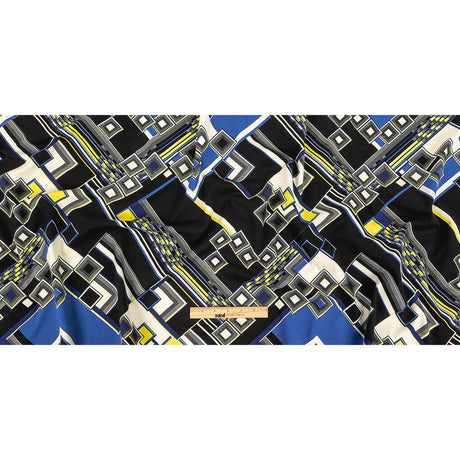 Navy, Yellow and Cobalt Geometric Stretch Brushed Cotton Twill