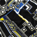 Navy, Yellow and Cobalt Geometric Stretch Brushed Cotton Twill