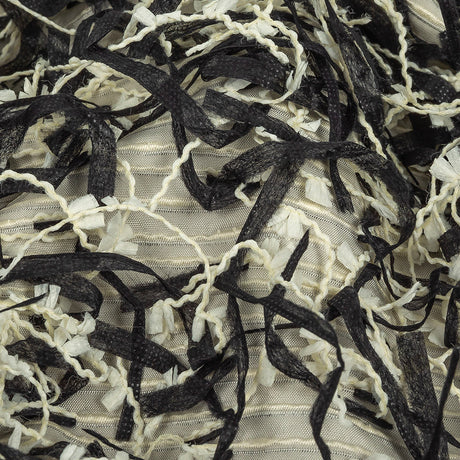 Novelty Black and Ivory Fringed Polyester Woven