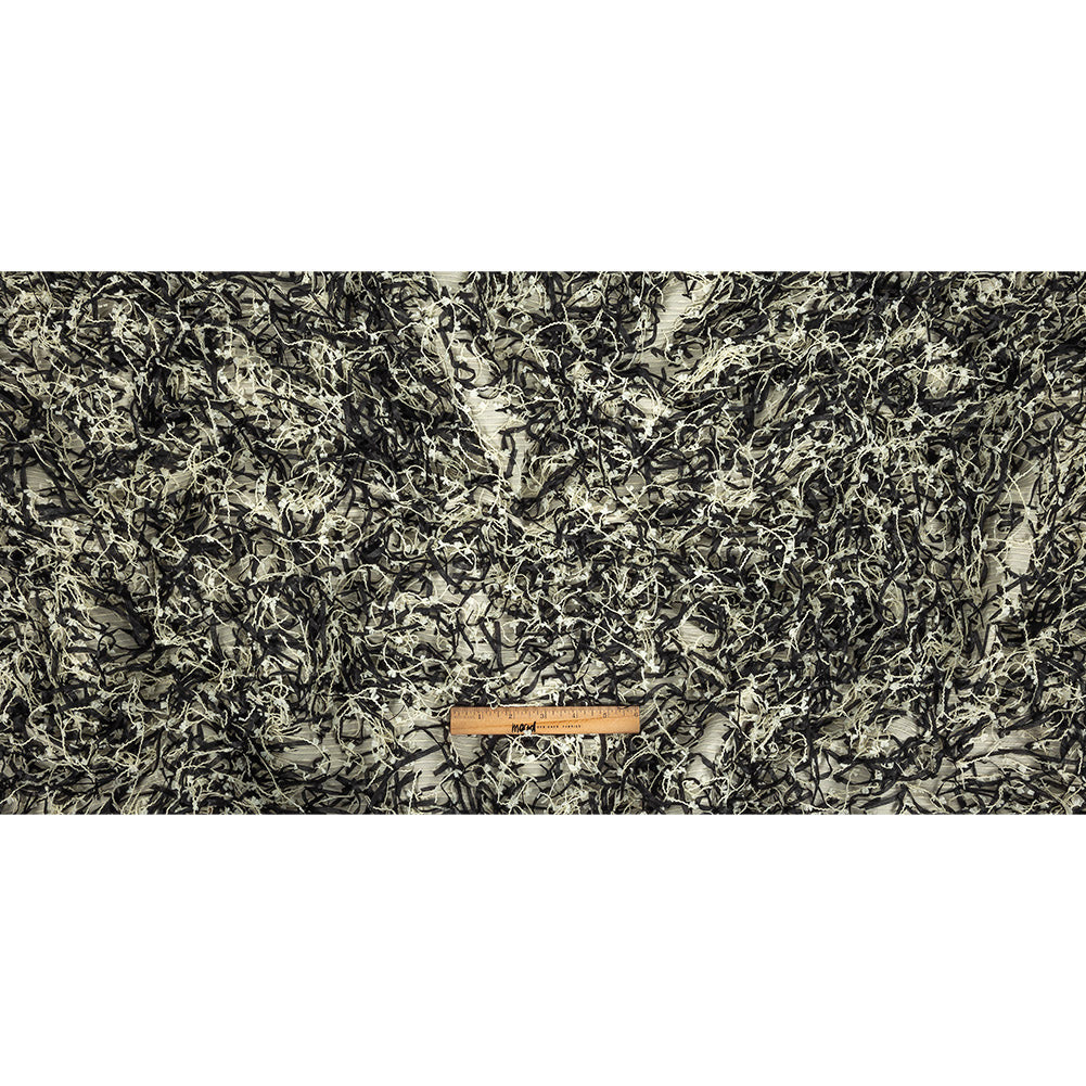 Novelty Black and Ivory Fringed Polyester Woven