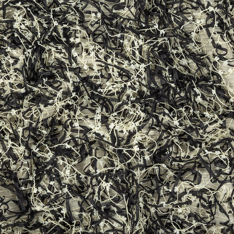 Novelty Black and Ivory Fringed Polyester Woven