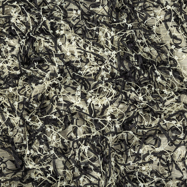 Novelty Black and Ivory Fringed Polyester Woven