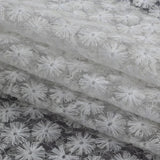 White Daisy Embroidered Netting with Clear Baby Sequins