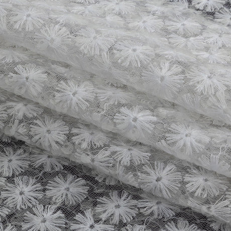 White Daisy Embroidered Netting with Clear Baby Sequins