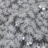 White Daisy Embroidered Netting with Clear Baby Sequins