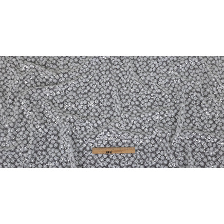 White Daisy Embroidered Netting with Clear Baby Sequins