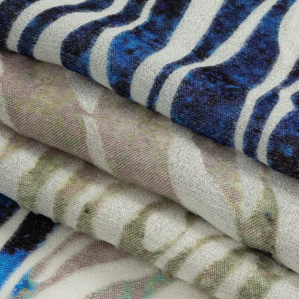 Vegan Limoges Blue and Tea Green Abstract Printed Burnout Viscose Crepe