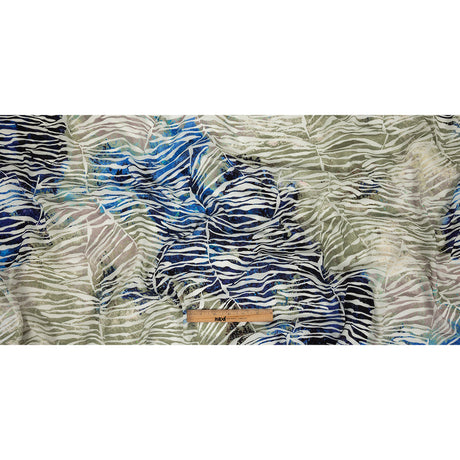 Vegan Limoges Blue and Tea Green Abstract Printed Burnout Viscose Crepe
