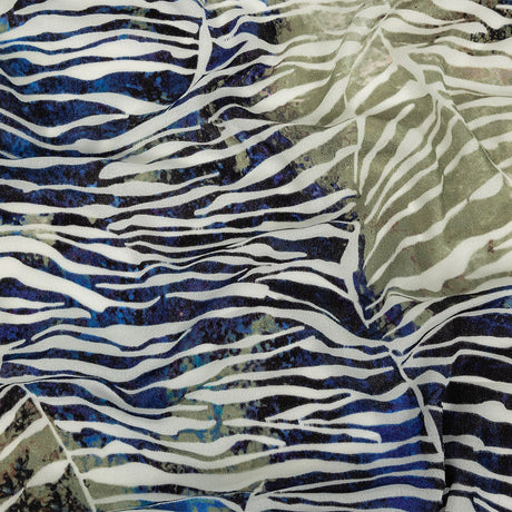 Vegan Limoges Blue and Tea Green Abstract Printed Burnout Viscose Crepe