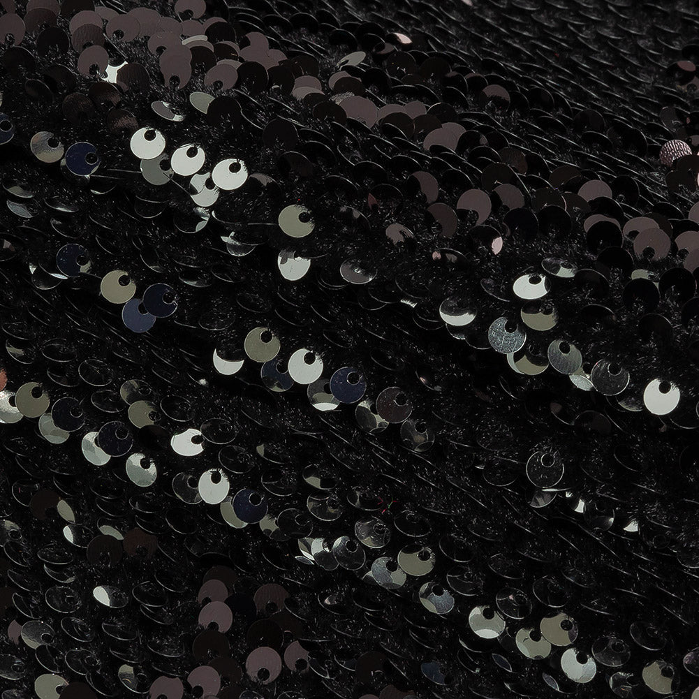 Milly Italian Black and Reflective Silver Paillette Sequins on Black Stretch Velour