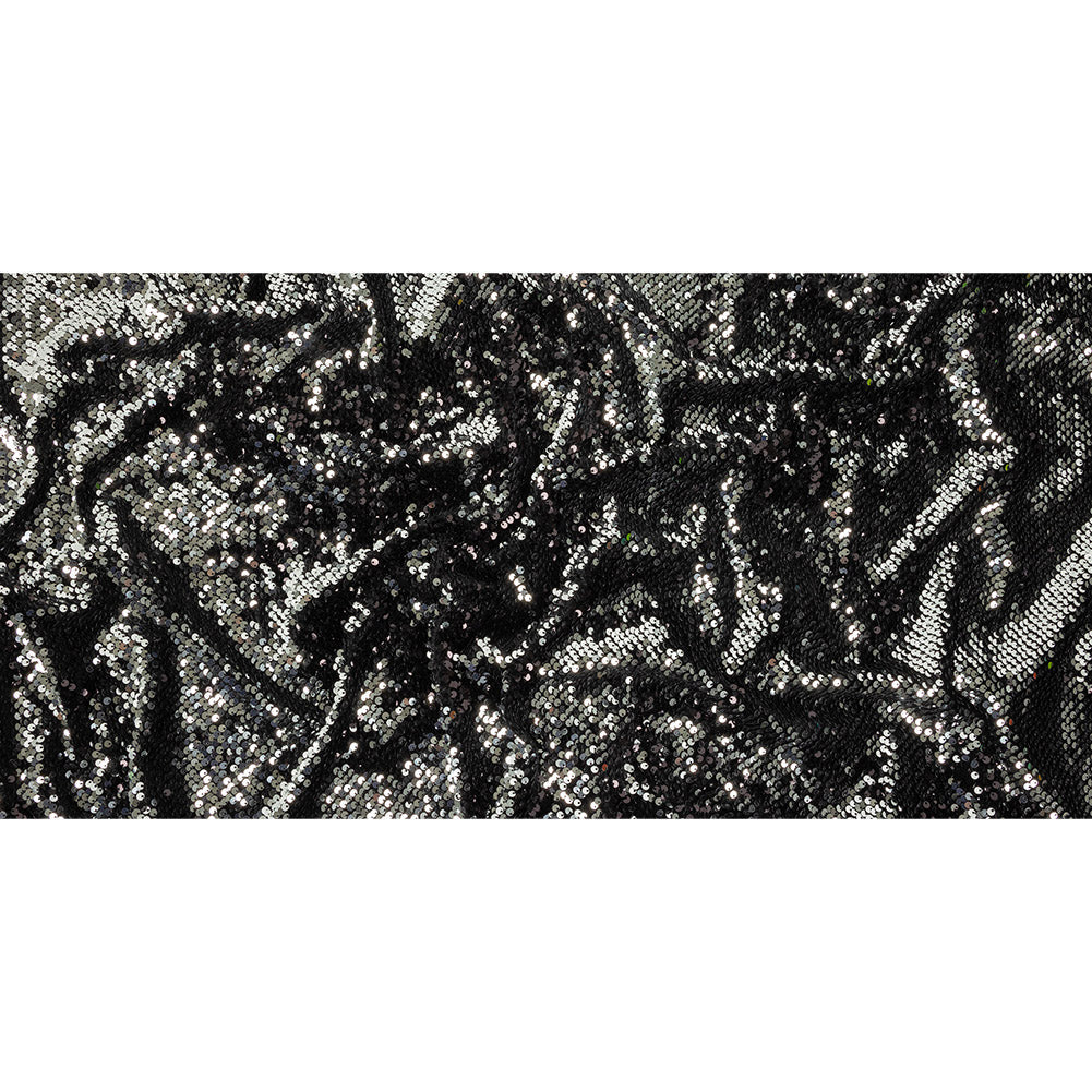 Milly Italian Black and Reflective Silver Paillette Sequins on Black Stretch Velour