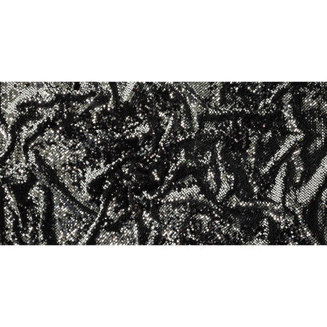 Milly Italian Black and Reflective Silver Paillette Sequins on Black Stretch Velour