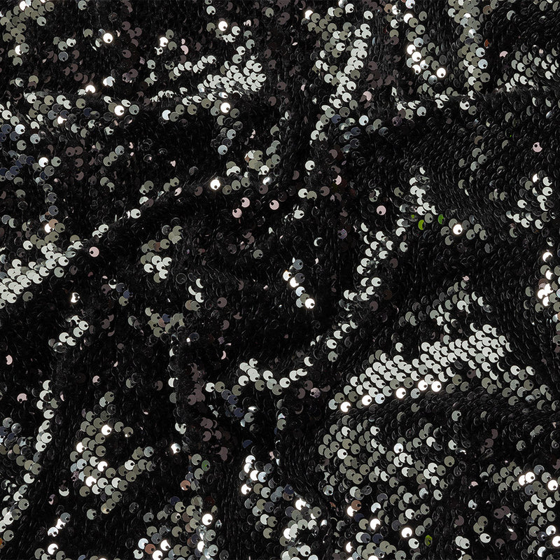 Milly Italian Black and Reflective Silver Paillette Sequins on Black Stretch Velour
