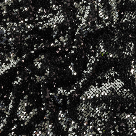 Milly Italian Black and Reflective Silver Paillette Sequins on Black Stretch Velour
