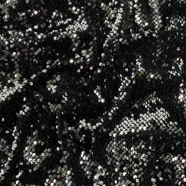 Milly Italian Black and Reflective Silver Paillette Sequins on Black Stretch Velour