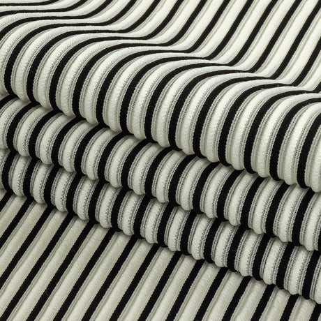 Italian Bright White and Black Raised Stripes Stretch Knit
