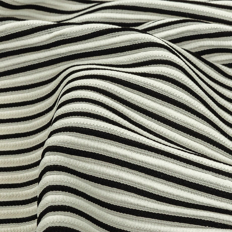 Italian Bright White and Black Raised Stripes Stretch Knit