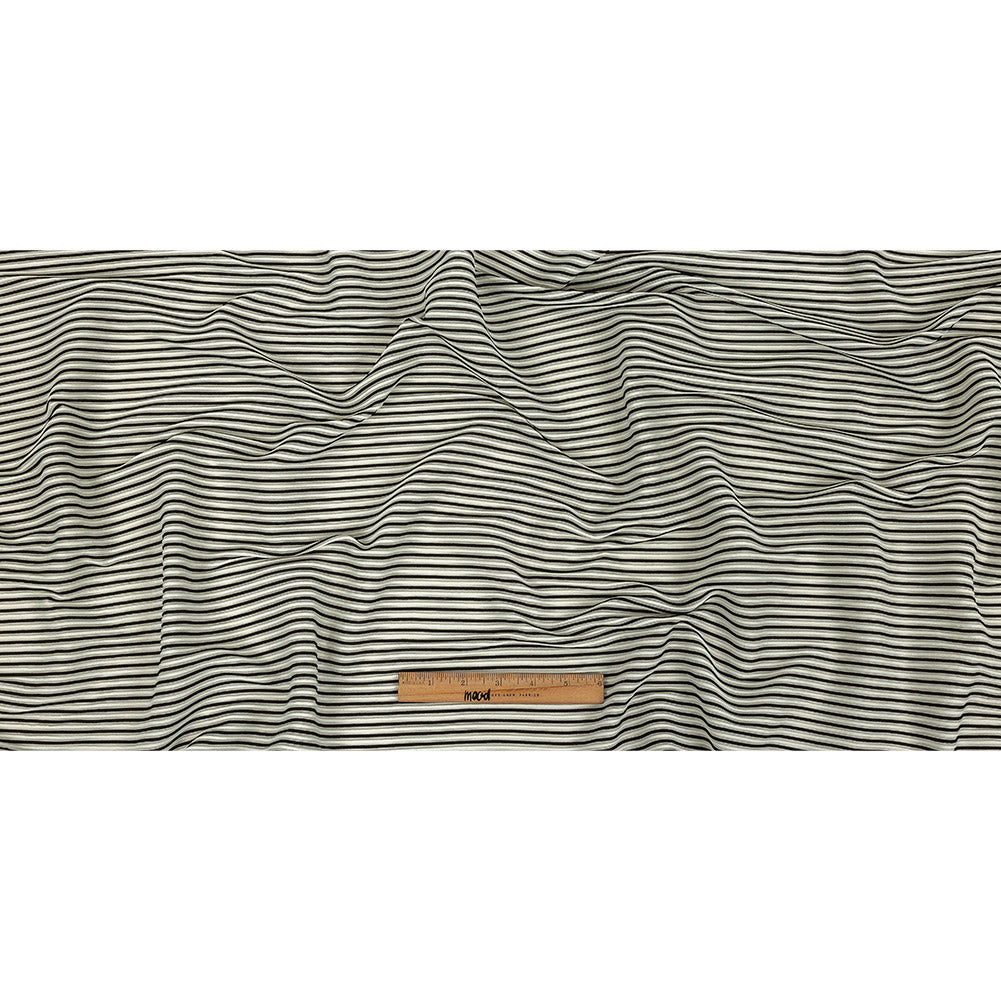 Italian Bright White and Black Raised Stripes Stretch Knit