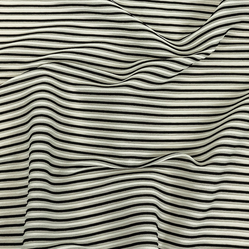Italian Bright White and Black Raised Stripes Stretch Knit