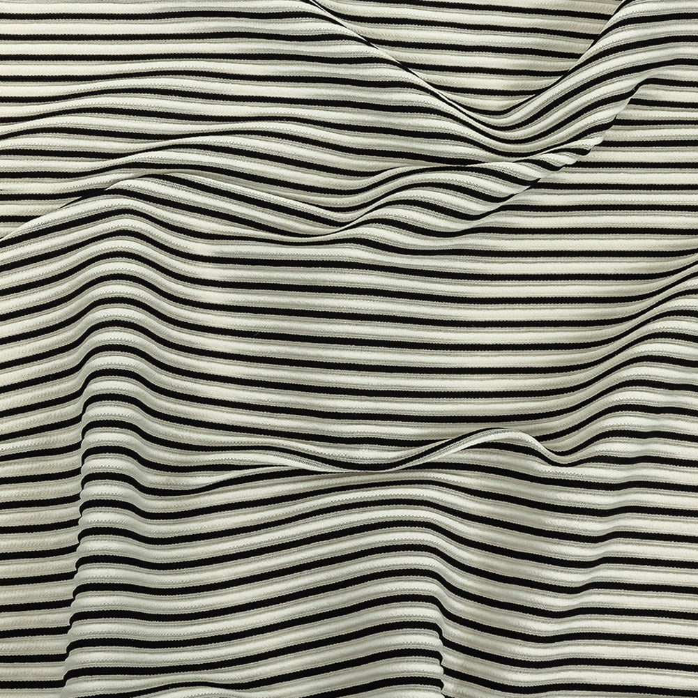 Italian Bright White and Black Raised Stripes Stretch Knit