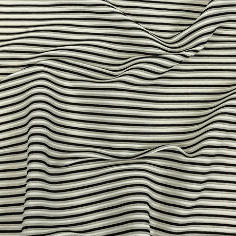 Italian Bright White and Black Raised Stripes Stretch Knit