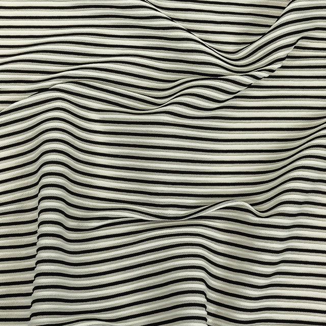 Italian Bright White and Black Raised Stripes Stretch Knit