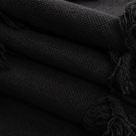 Italian Black Cotton Canvas with Fringe Stripes