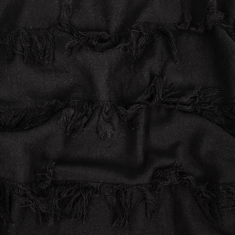 Italian Black Cotton Canvas with Fringe Stripes