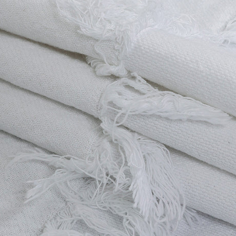 Italian White Cotton Canvas with Fringe Stripes