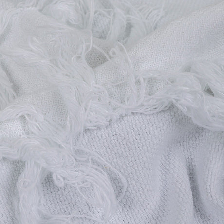 Italian White Cotton Canvas with Fringe Stripes