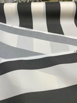 Outdoor Stripe Fresco T-Spun Polyester Fabric - White And Charcoal Stripe, 54" Width (By The Yard)