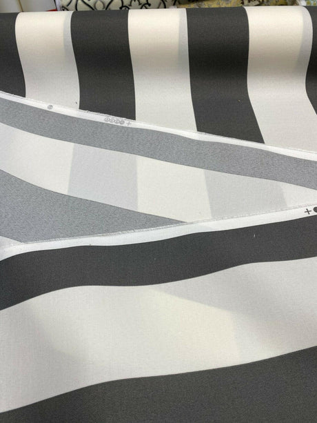 Outdoor Stripe Fresco T-Spun Polyester Fabric - White And Charcoal Stripe, 54" Width (By The Yard)
