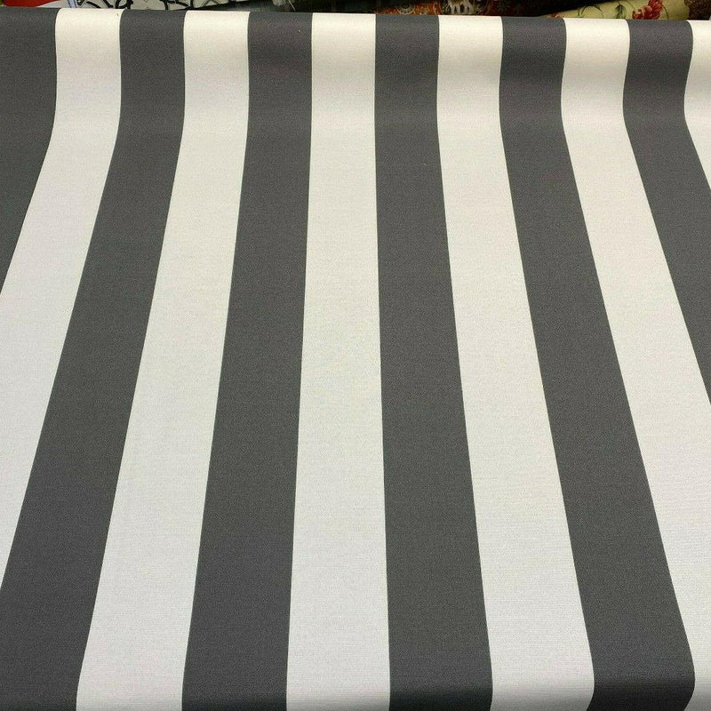 Outdoor Stripe Fresco T-Spun Polyester Fabric - White And Charcoal Stripe, 54" Width (By The Yard)