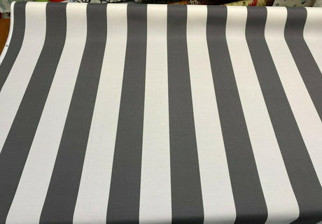 Outdoor Stripe Fresco T-Spun Polyester Fabric - White And Charcoal Stripe, 54" Width (By The Yard)