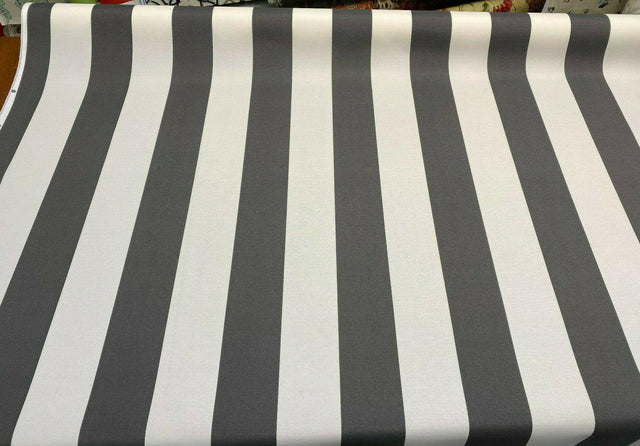 Outdoor Stripe Fresco T-Spun Polyester Fabric - White And Charcoal Stripe, 54" Width (By The Yard)