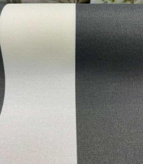 Outdoor Stripe Fresco T-Spun Polyester Fabric - White And Charcoal Stripe, 54" Width (By The Yard)