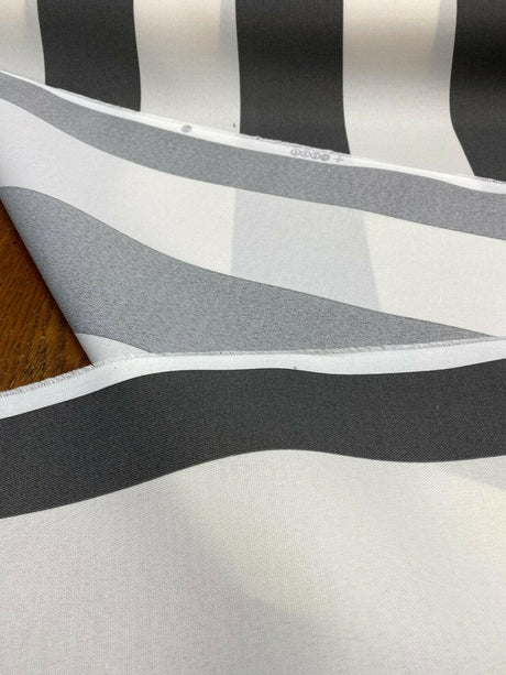 Outdoor Stripe Fresco T-Spun Polyester Fabric - White And Charcoal Stripe, 54" Width (By The Yard)