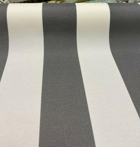 Outdoor Stripe Fresco T-Spun Polyester Fabric - White And Charcoal Stripe, 54" Width (By The Yard)