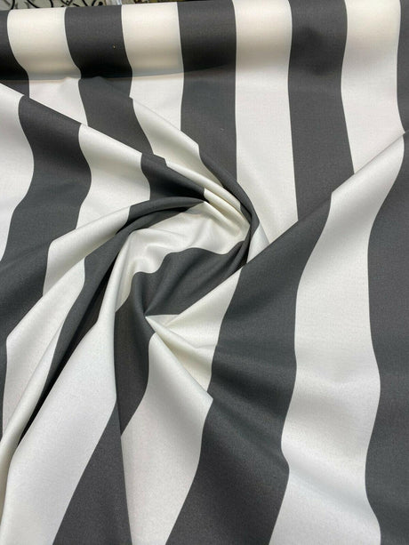 Outdoor Stripe Fresco T-Spun Polyester Fabric - White And Charcoal Stripe, 54" Width (By The Yard)