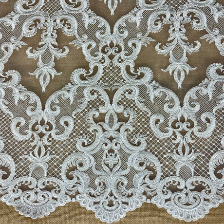 Beaded Corded Bridal Lace Fabric Dark Ivory 53" Wide