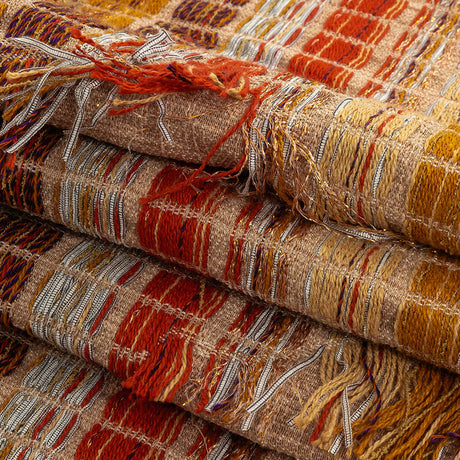 Orange, Honey Yellow and Beige Striped Fringe Novelty Woven
