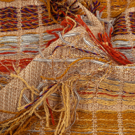 Orange, Honey Yellow and Beige Striped Fringe Novelty Woven