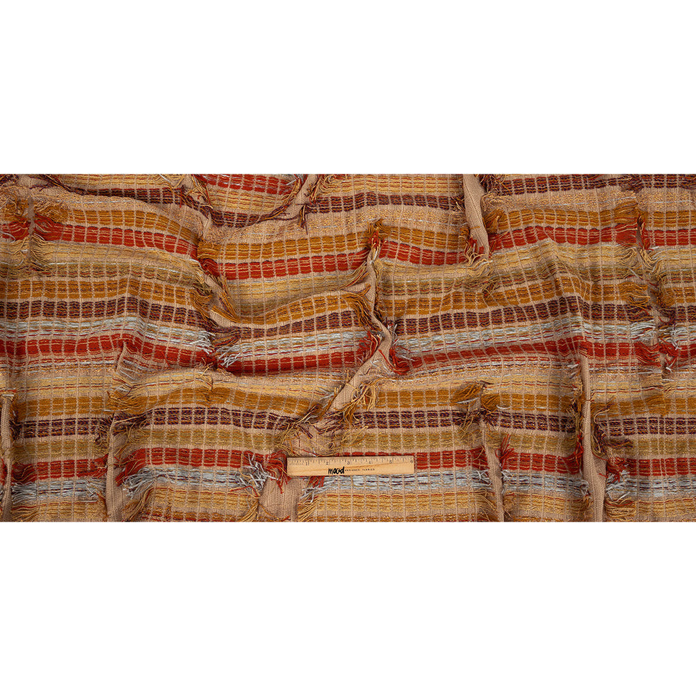 Orange, Honey Yellow and Beige Striped Fringe Novelty Woven