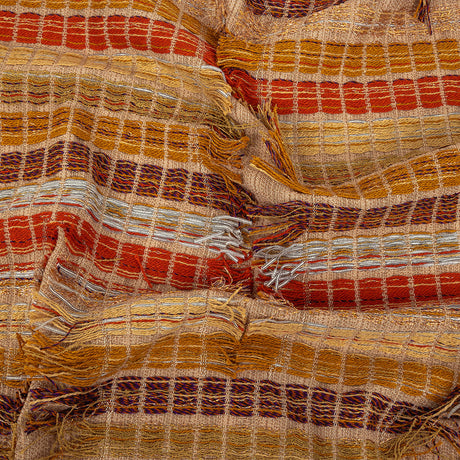 Orange, Honey Yellow and Beige Striped Fringe Novelty Woven