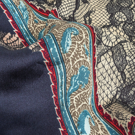 Blue Opal, Teal and Simply Taupe Paisley and Chantilly Lace Printed Polyester Lining