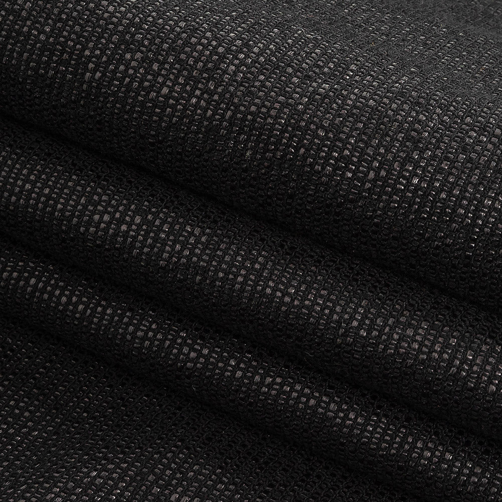 Italian Black on Black Striped Blended Cotton Woven