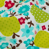Green Glow Polka-Dotted Apples and Aqua Floral Printed Cotton Poplin