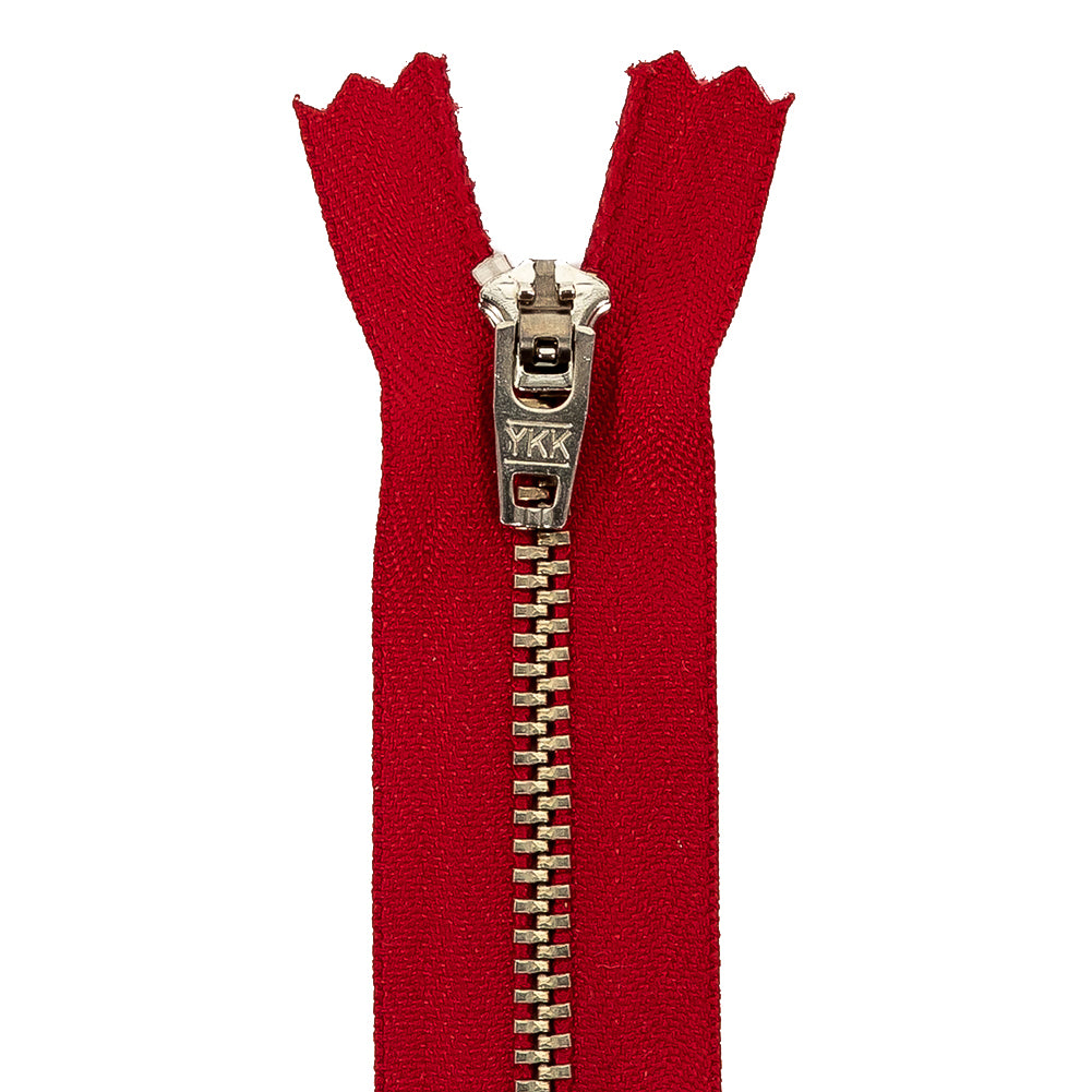 YKK Red Metal Closed Bottom Zipper with Silver Teeth - 4.5"